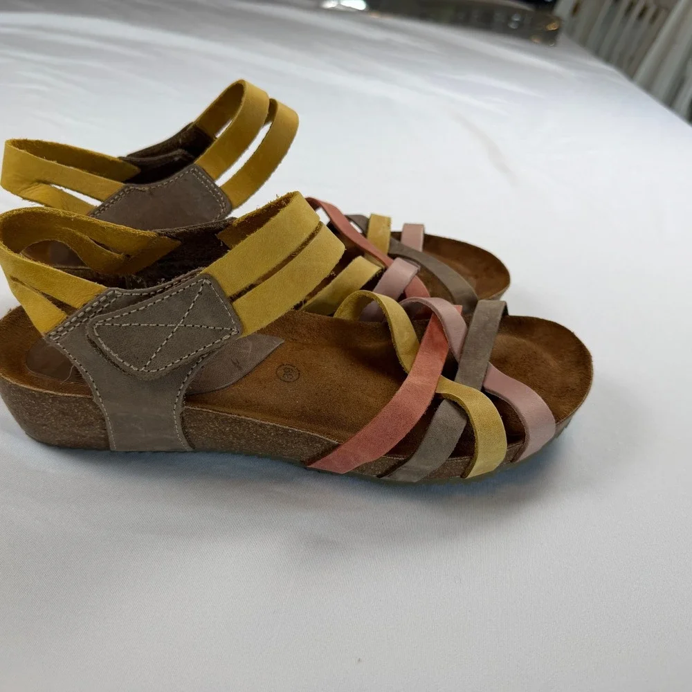 Inter-Bios Spain Multi Color Suede Strappy Cork Wedge Sandals Womens 39